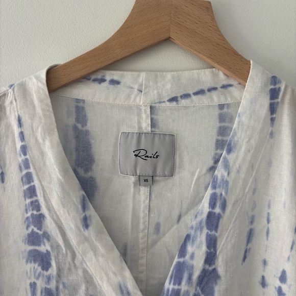 Rails Linen Rayon Blend Thea Cloud Tie Dye Button Down Tie Front Blouse Size XS - Picture 4 of 6